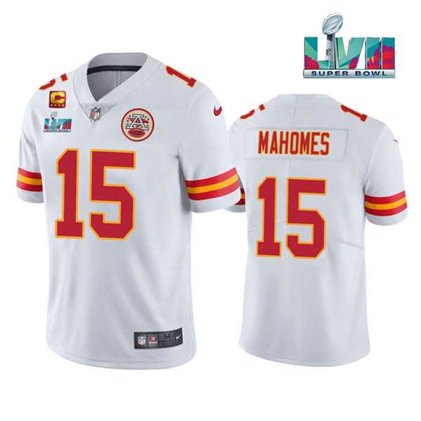 Men & Women & Youth Kansas City Chiefs #15 Patrick Mahomes White Super Bowl LVII Patch And 4-star C Patch Vapor Untouchable Limited Stitched Jersey